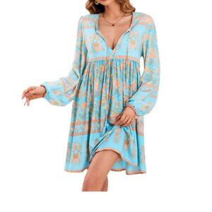 Boho Floral Long Sleeve Casual Beachy Dress Size XL NWT, Beachy, Gypsy, Boho